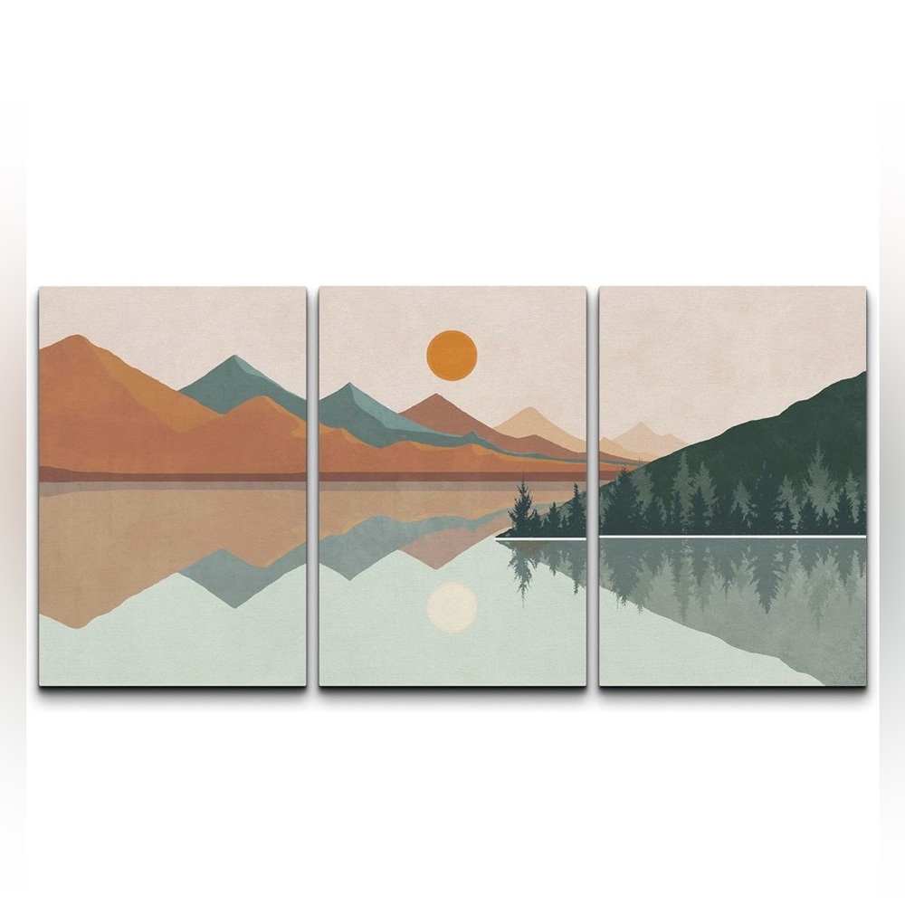 Boho Mountain Landscape Canvas Wall Art (12X16 Inch) Set of 3 NEW IN A BOX